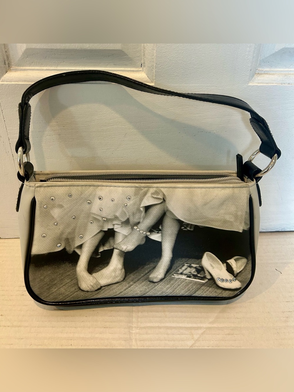 Y2K Life Black & Gray Photo-Print Shoulder Bag